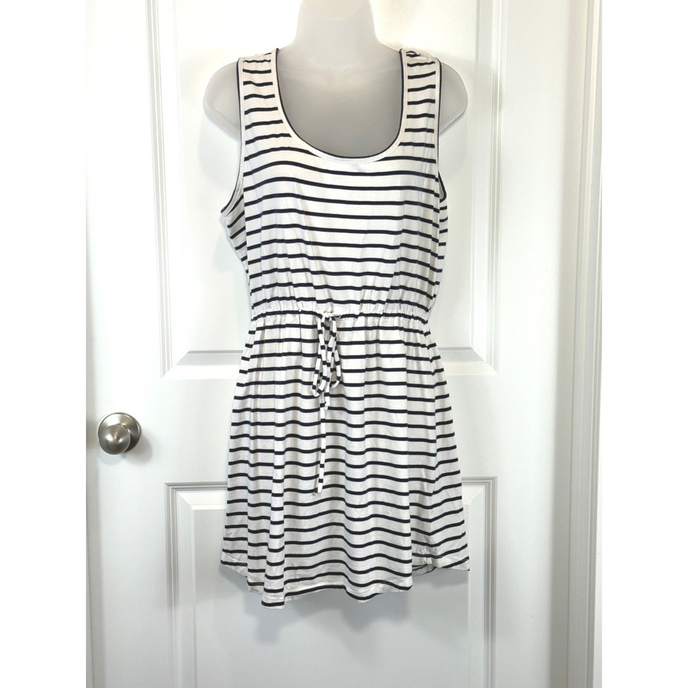 Tommy Hilfiger Women's Black White Striped‎ Sleeveless Drawstring Waist Dress XL